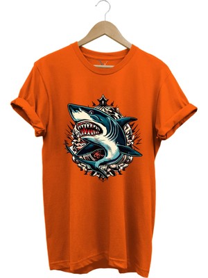 Köpek Balığı Baskılı Deniz Kum Güneş Shark Baskılı Regular Fit %100 Pamuk Tişört