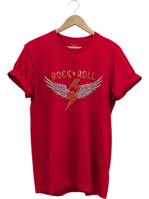 Rock And Roll Rock Müzik Kanat Baskılı Regular Fit %100 Pamuk T-Shirt