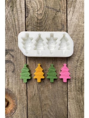 Çam Ağacı Mini Dörtlü Mum Kalıbı (Silikon) (1 Adet)