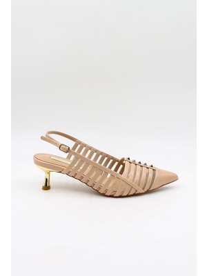 Kriste Bell Kısa Topuk Zımba Detay Stiletto KB5031 Bej Rugan