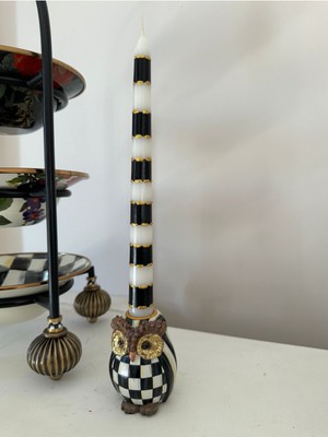 1 Adet Siyah Beyaz Damalı Mum Gold Detaylı Şamdan Mumu