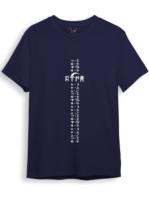 Türkiye Türk Yazısı ve Göktürk Alfabesi Sembolleri Ay Yıldız ve Hilal Baskılı Regular Fit T-Shirt