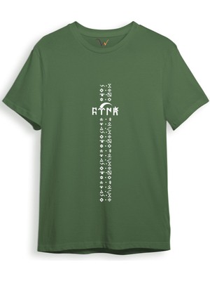 Türkiye Türk Yazısı ve Göktürk Alfabesi Sembolleri Ay Yıldız ve Hilal Baskılı Regular Fit T-Shirt