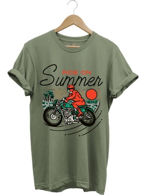 Motorsiklet Motorcu Özel Yaz Tasarımlı Ride On Summer Regular Fit %100 Pamuk T-Shirt