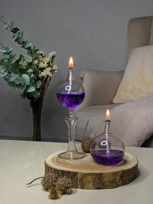 Ayaklı Drops Şamdan Cam Kandil 2'li Set Kandil Yağı