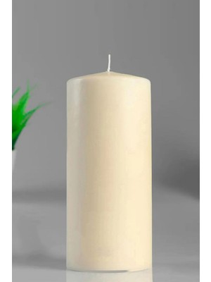 Silindir Mum Kütük Mum Krem Sandal Ağacı 10 cm Genişlik 25 cm Yükseklik Büyük Boy