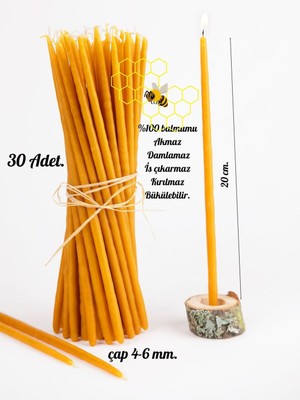 Dilek Tören Ritüel Balmumu Mum 30 Adet 20 cm Çap 4-6 mm Beewax