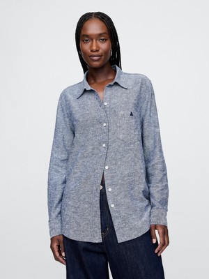 Gap Kadın Mavi Keten Karışımlı Easy Gömlek