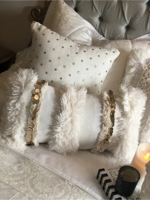 El Dokuması Bohem Morocco Püsküllü Pullu Kırlent Kılıfı