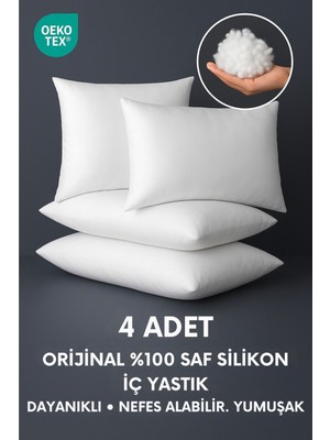 4 Adet Orijinal %100 Saf Silikon Iç Yastık Dolu Kırlent, Dayanıklı , Nefes Alabilir ve Yumuşak