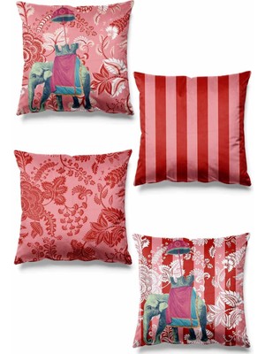 Çift Tarafı Baskılı Hint Fili Desenli 4'lü Süet Kırlent Kılıfı - *çift Taraflı*