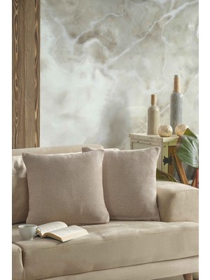 Naturel 2'li Kırlent Kılıfı 45X45 Bej Fermuarlı