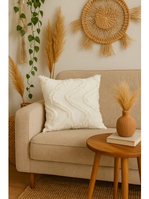 Tüylü ve Desenli Kırlent Kılıfı - 45X45 cm Şık ve Konforlu Dekoratif Yastık