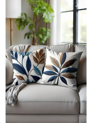 Dokuma Nakış Desenli Dijital Baskılı Kırlent Kılıfı. Çift Taraflı Gizli Fermuarlı 2'li Kırlentkılıf