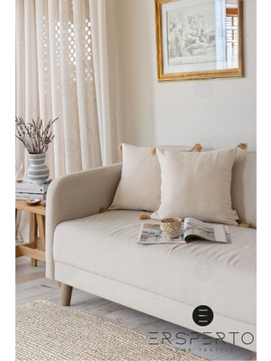 Otantica Püsküllü Keten Dekoratif Kırlent Kılıfı Yastık Kılıfı 1 Adet 43X43CM