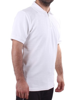Twister 2290 Ekru Günlük Kısa Kol Normal Kesim Pamuklu Fermuarlı Polo Yaka Erkek Tişört