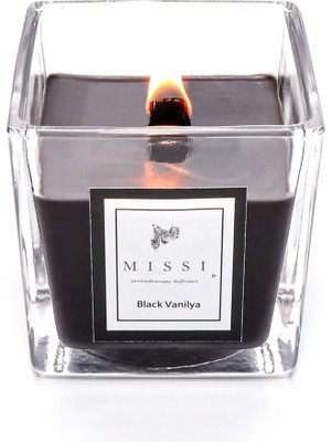 Large Siyah Ahşap Fitilli Black Vanilya Vegan Mum(8x8 Cm)