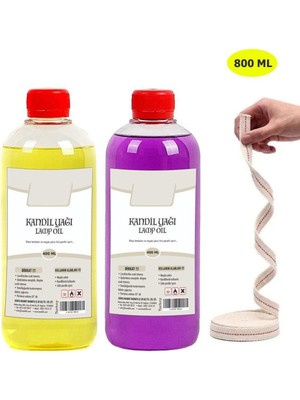 Kandil Yağı, 2'li Set, Mor Sarı, 800 ml + 50CM Fitil