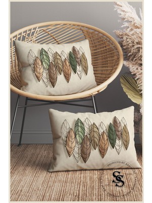 Renkli Yapraklar Desenli 2'li Dikdörtgen Kırlent Kılıfı