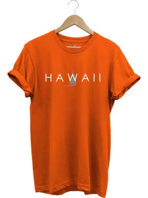 Yaz Deniz Hawaii Yazı Baskılı Tekne %100 Pamuk Regular Fit Bisiklet Yaka T-Shirt