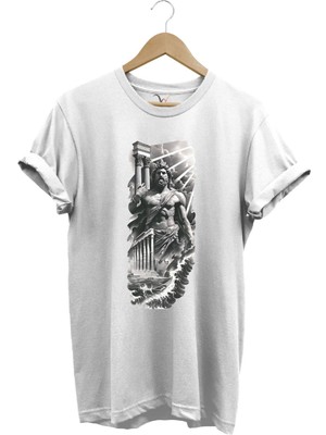 Yunan Mitolojisi Parthenon Zeus Baskılı Minimal Regular Fit %100 Pamuk T-Shirt