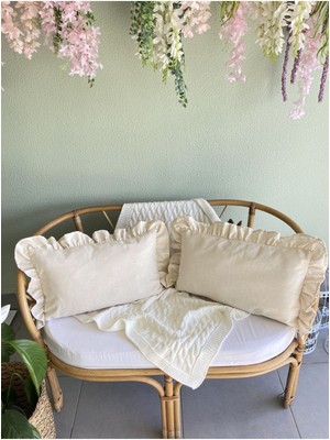 Keten Bohem Fırfırlı Vintage 2'li Dikdörtgen Kırlent Kılıfı