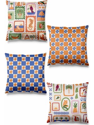 Çift Tarafı Baskılı Sunkiss Desenli 4'lü Set Süet Kırlent Kılıfı