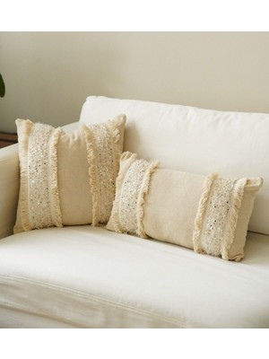 Püsküllü Pullu Keten Kırlent Kılıfı Summer Collection Keten Kırlent Kılıfı Keten Yastık