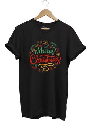 Yılbaşı Christmas Baskılı Noel Yeni Yıl %100 Pamuk Regular Fit Bisiklet Yaka T-Shirt