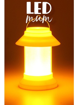 LED Mum Sokak Lambası Tip Kulplu Dumansız Pilli Alevli Dekoratif Yapay Mum Işıldak Beyaz 1036-9