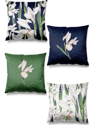 Çift Tarafı Baskılı Iris Desenli 4'lü Set Süet Kırlent Kılıfı