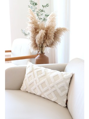 Bohem Özel Tasarım Punch Panç Desen Dekoratif Dikdörtgen Kırlent Kılıfı Mila Ekru