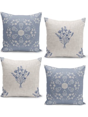 4'lü Kırlent Kılıf Seti Fransız Dokuma Keten Doku Görünümlü Tasarım