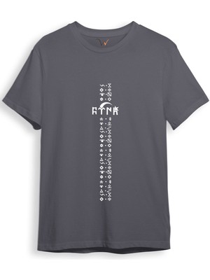 Türkiye Türk Yazısı ve Göktürk Alfabesi Sembolleri Ay Yıldız ve Hilal Baskılı Regular Fit T-Shirt