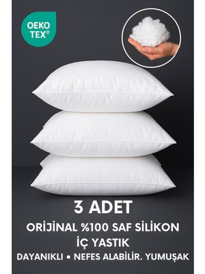 3 Adet Orijinal %100 Saf Silikon Iç Yastık Dolu Kırlent, Dayanıklı , Nefes Alabilir ve Yumuşak