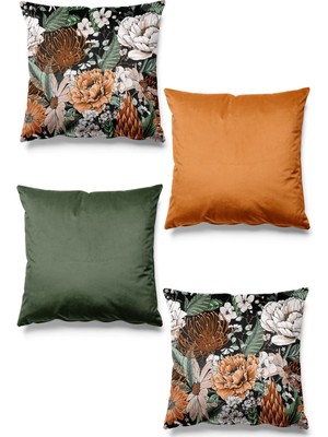 Çift Tarafı Baskılı Scarlet Desenli 4'lü Set Süet Kırlent Kılıfı- Yeni Renk