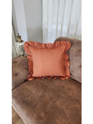 Milano Fırfırlı Kırlent Kılıfı Kare Bohem Kiremit