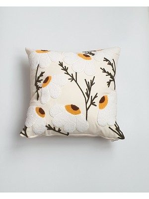 Kırlent Kılıfı Keten Papatya Desen