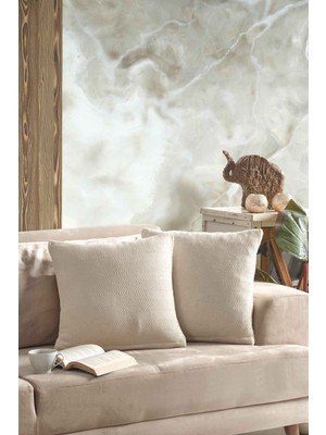 Naturel 2'li Kırlent Kılıfı 45X45 Ekru Fermuarlı