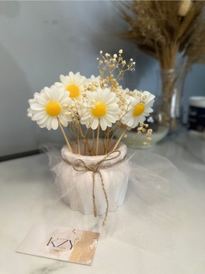 Papatya Mum ile Şık Vazo Set Hediyelik Şık Tasarım