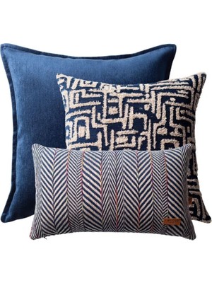 " Eliza & Sense " - Dekoratif Yastık- 3'lü Kombin Set (Iç Yastık Dahil) (Lacivert)