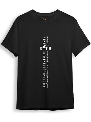 Türkiye Türk Yazısı ve Göktürk Alfabesi Sembolleri Ay Yıldız ve Hilal Baskılı Regular Fit T-Shirt