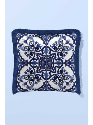Saçaklı Kırlent Kılıfı Çift Taraflı 43*43 cm - Azzurro