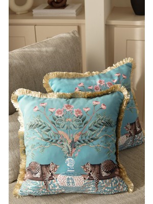 2 Adet Saçaklı Kırlent Kılıfı Çift Taraflı 43*43 cm - Leopar