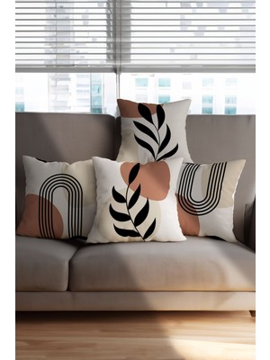 Bohem Boho Temalı Kahve Kiremit Renkli Dekoratif Hediyelik 4'lü Koltuk Yastık - Kırlent Kılıfı Seti