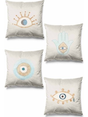 Çift Tarafı Baskılı Mystery Desenli 4'lü Süet Kırlent Kılıfı