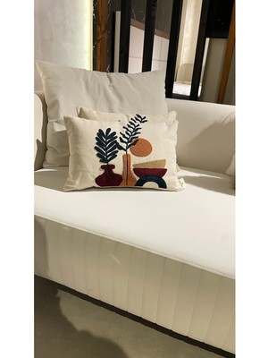 1 Adet Otantika Pamuklu Keten Punch Nakışlı Kırlent Kılıfı 30X50 cm