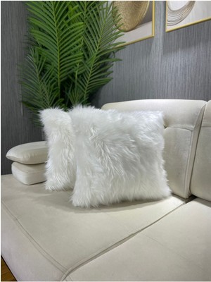 Peluş Kırlent Kılıfı Yıkanılabilir Uzun Tüylü Beyaz
