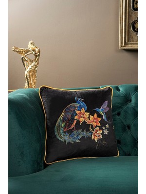 Lüks Kadife 43X43 cm Kırlent Kılıfı Dekoratif Yumuşak Salon Koltuk Avangart Biyeli Siyah