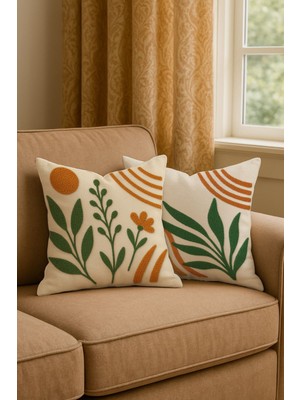 Punch Yaprak Desenli Modern Tarz Dijital Baskı 2li Kırlent Kılıfı Seti